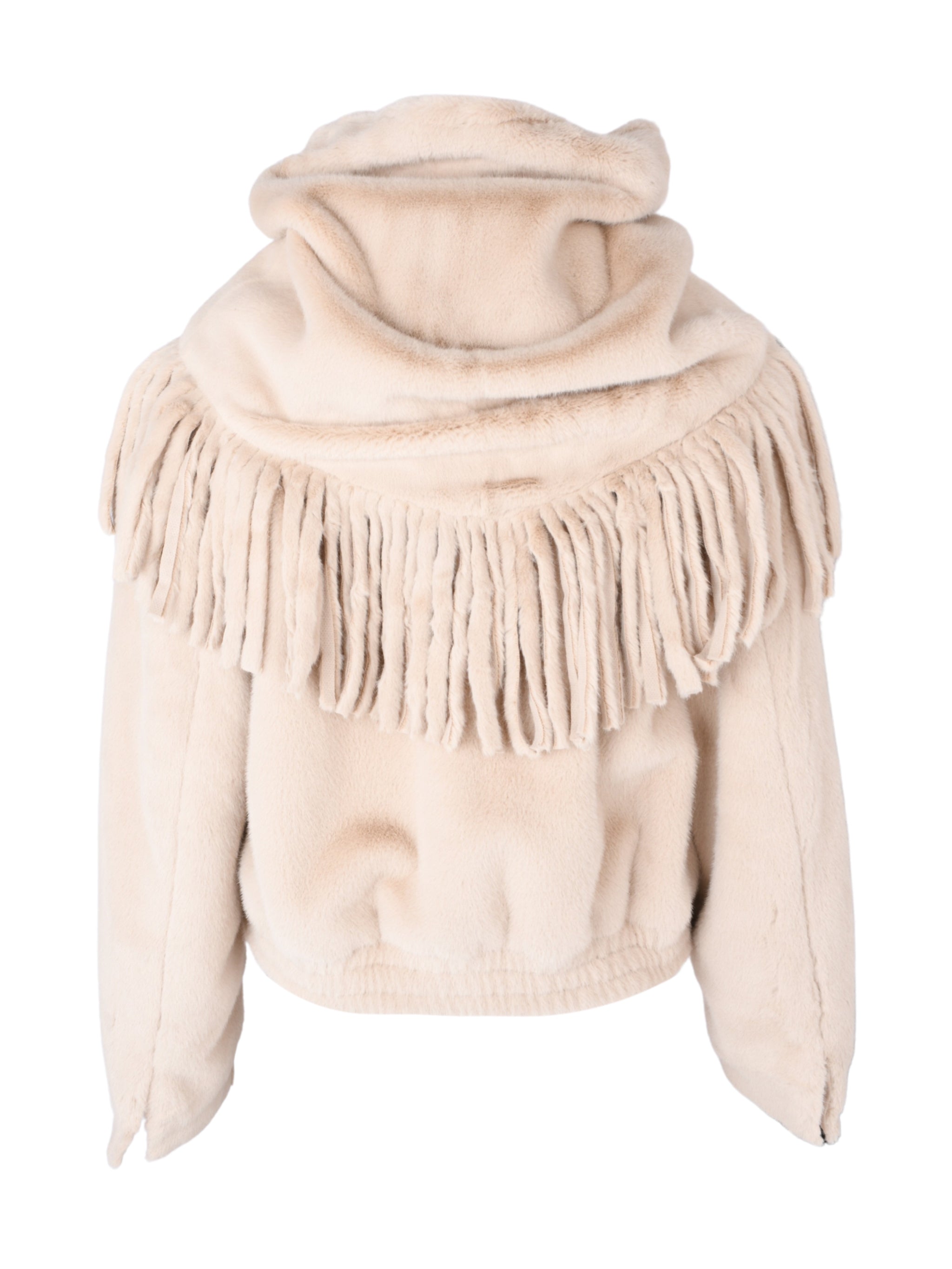 TASSEL SCARF DETAILED BEIGE BOMBER FAUX FUR JACKET