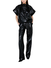 BLACK VEGAN LEATHER WITH STITCHING DETAIL JACKET-VEST