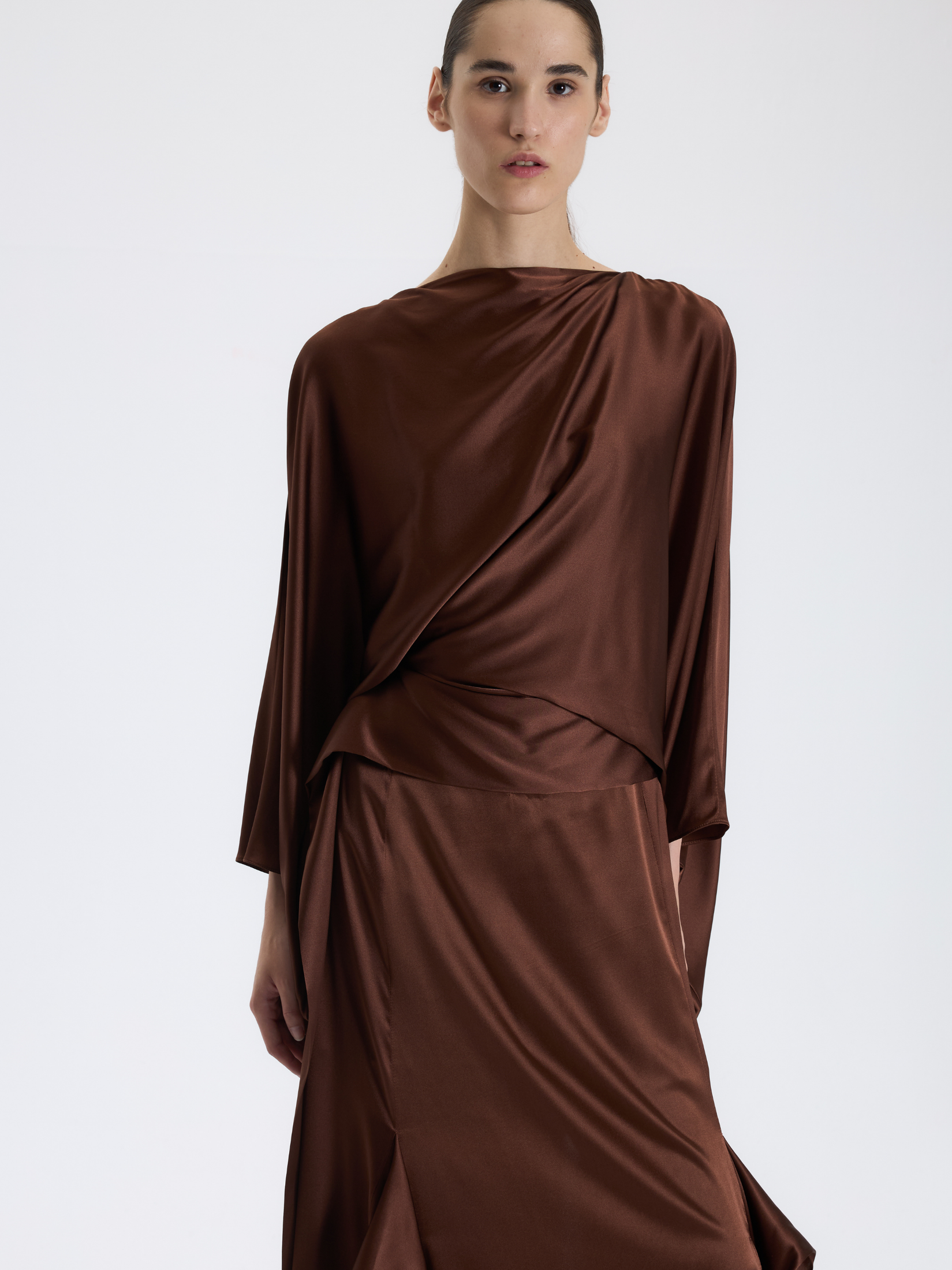 Brown draped long dress