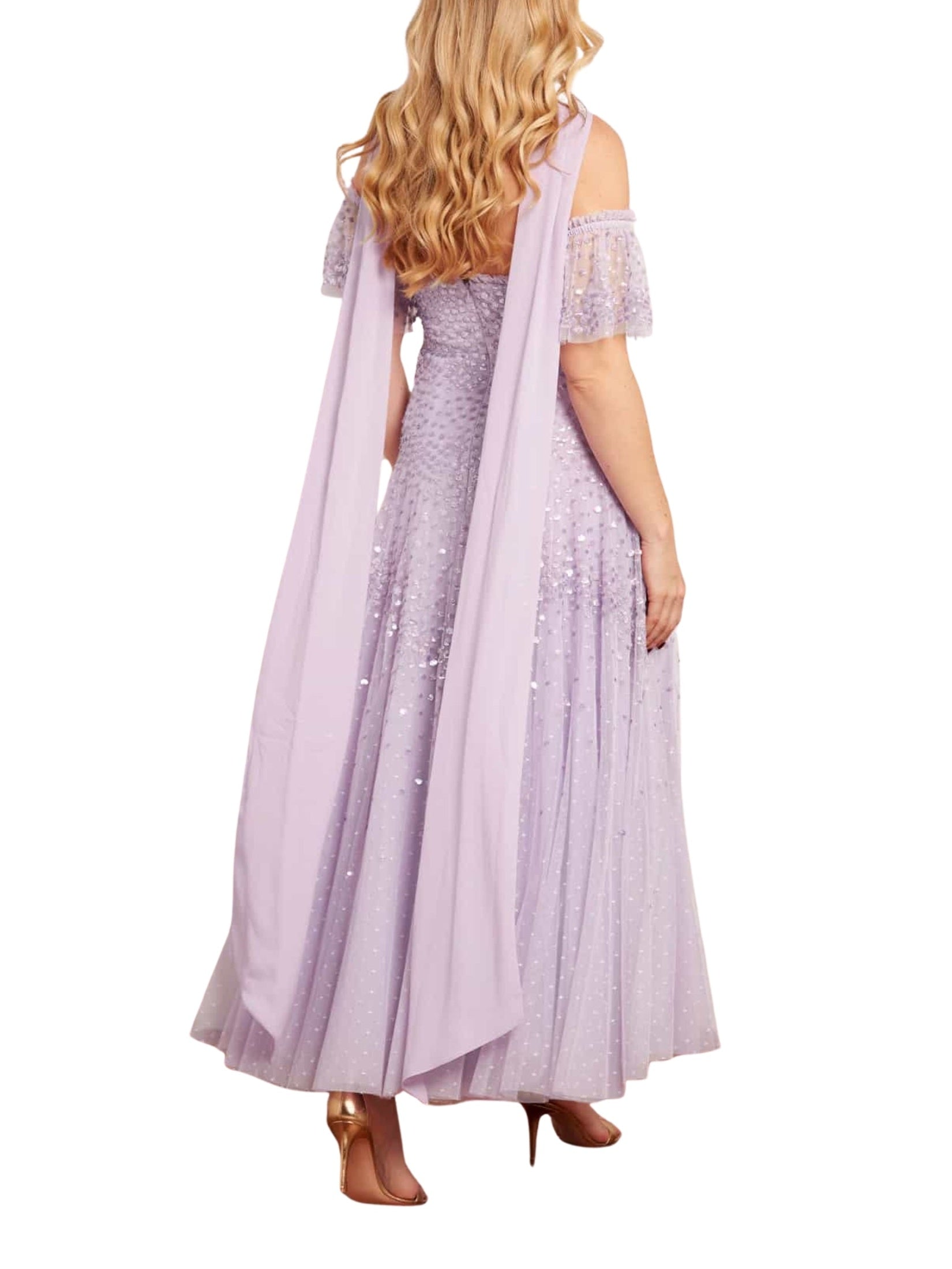 Scallop sequin halter-neck ankle gown