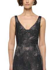 DRAPE NECKLINE DIAMANTE GOWN