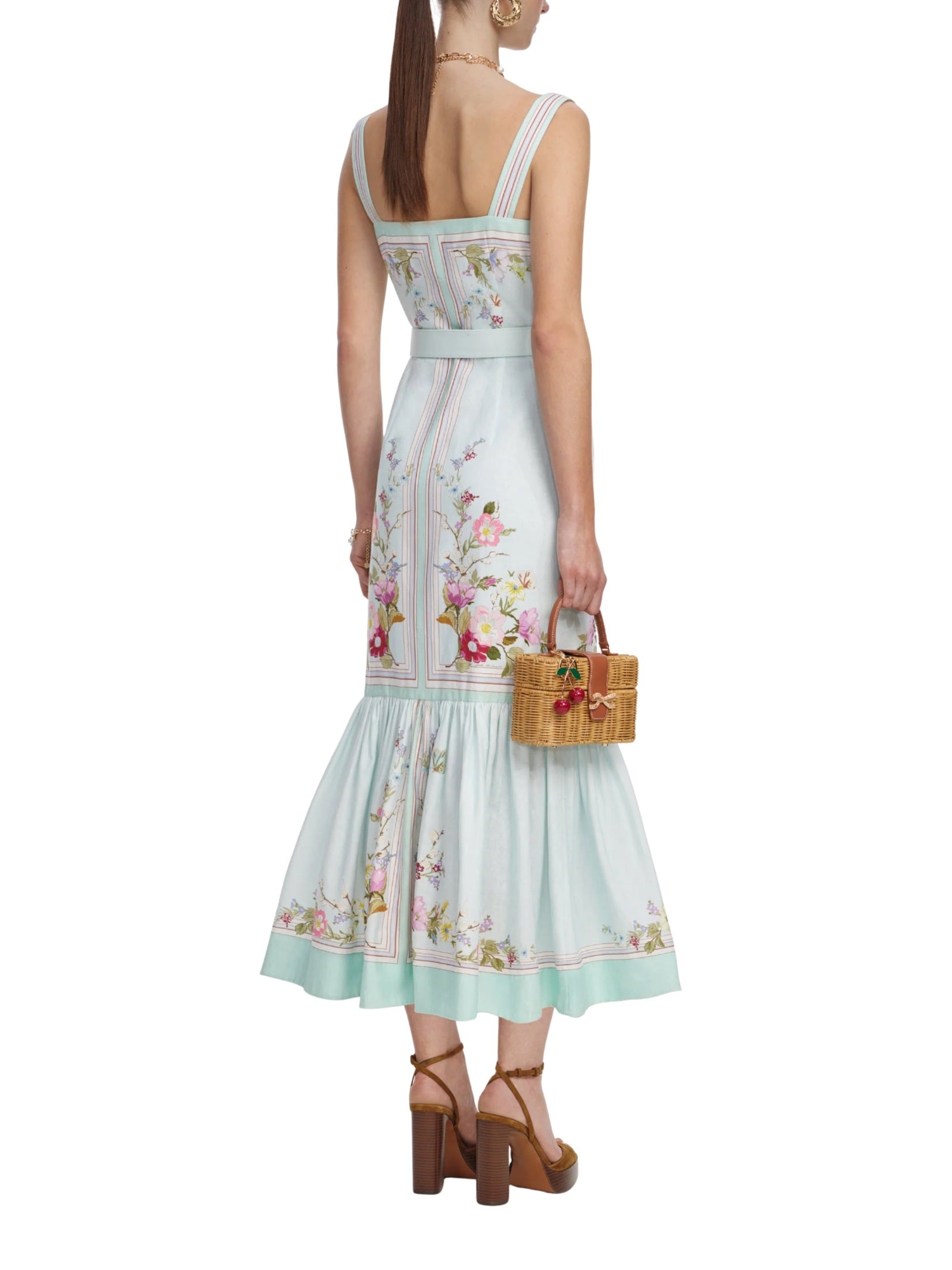 Mint floral linen midi dress