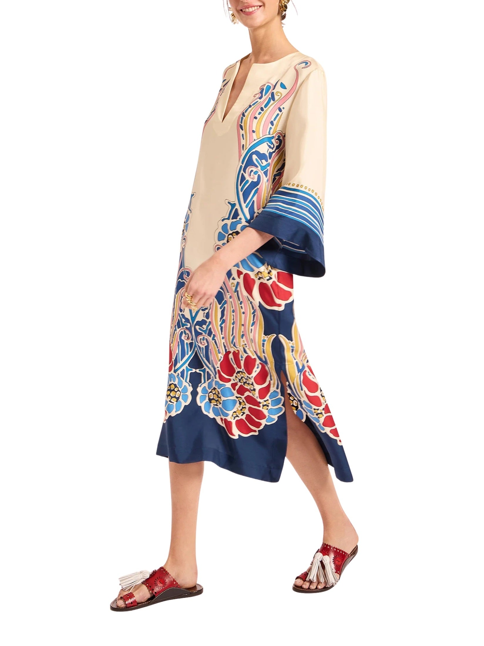 The kaftan lemuria placée blue in silk twill