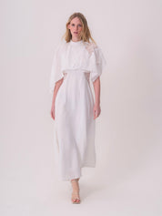 White Linen Dress with Lace Details