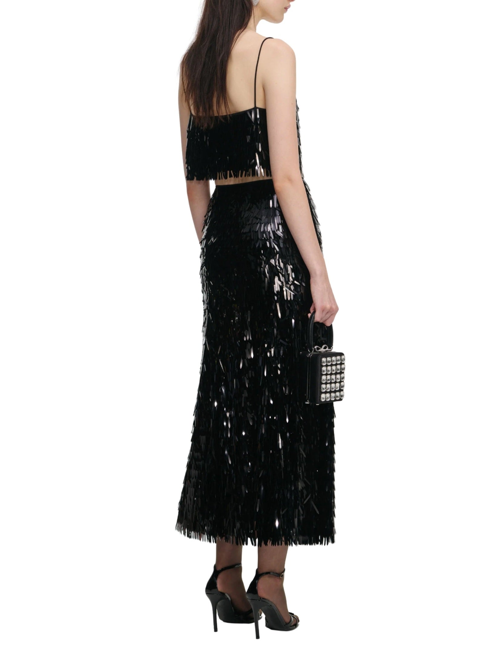 Black sequin midi skirt