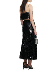 BLACK SEQUIN MIDI SKIRT