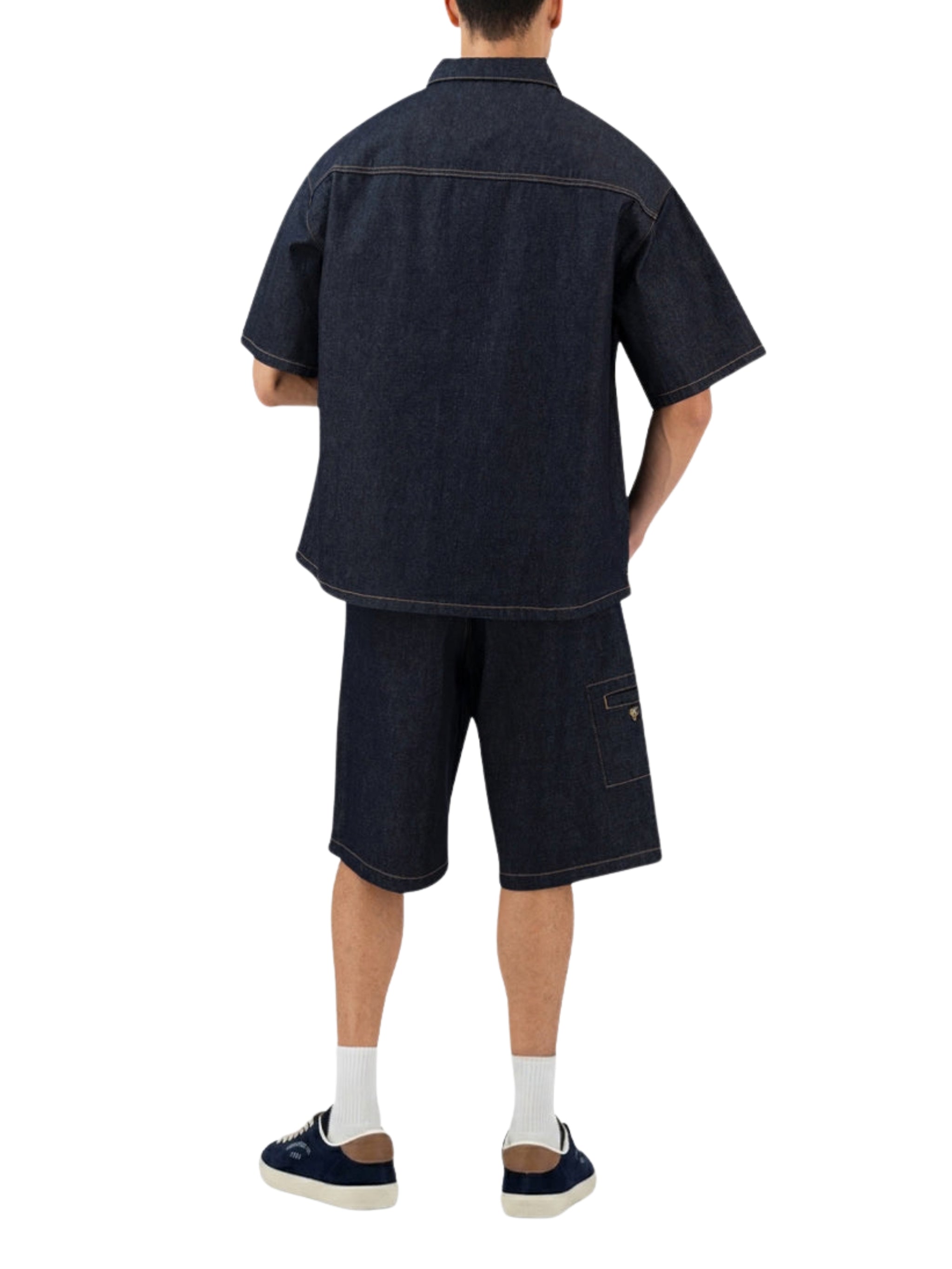 The stitched denim shorts