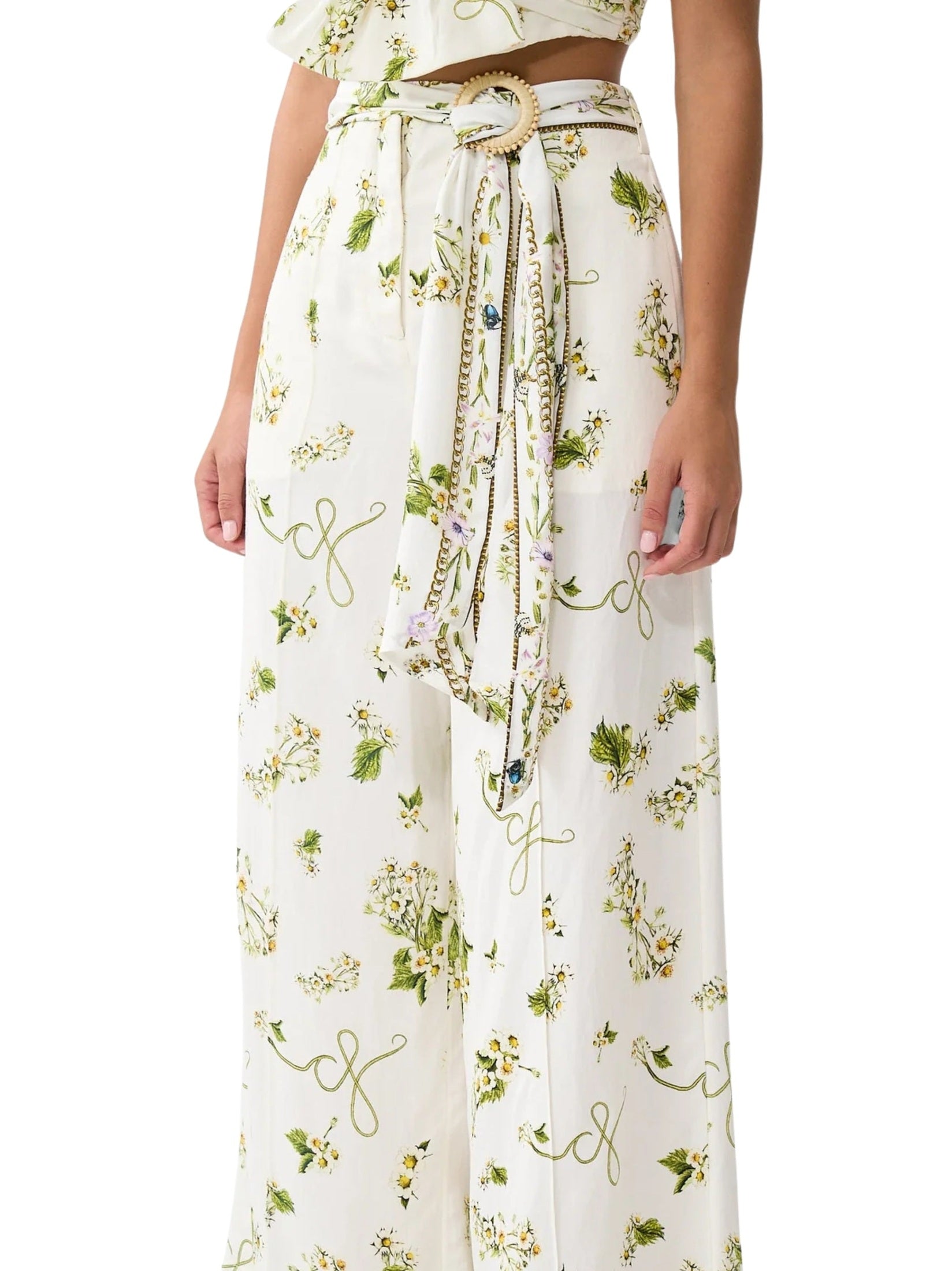 Scarf belt wide leg pant