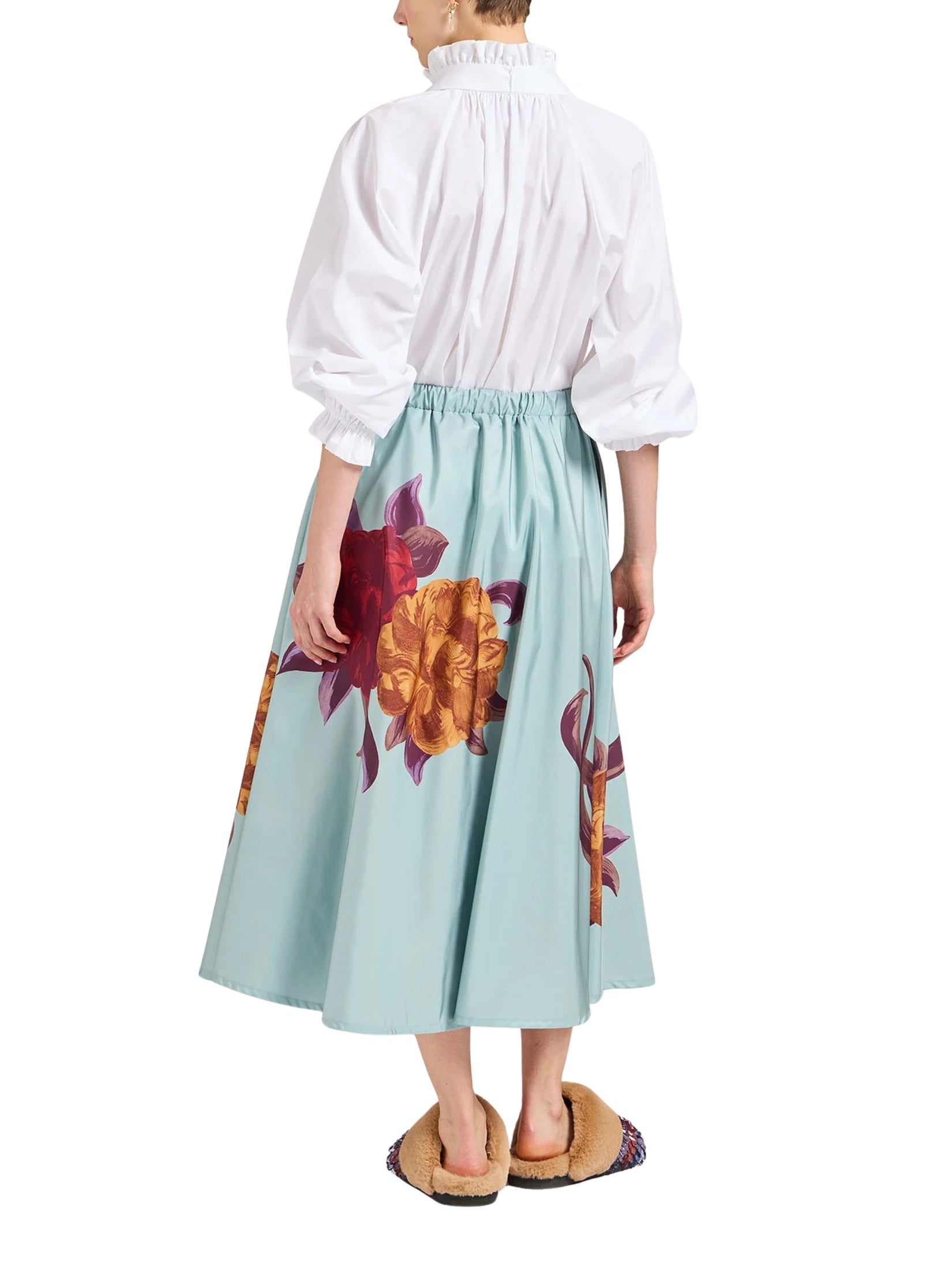 Drawstring skirt peony placée light blue in light faille
