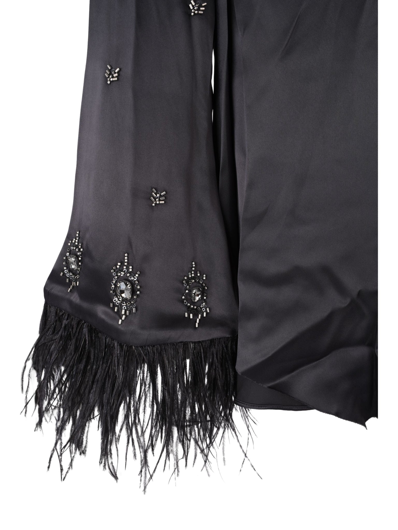 Embroidered and Feather Detailed Satin Blouse