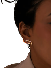 Frame earrings in sterling silver & 18k gold vermeil and white and orange cz