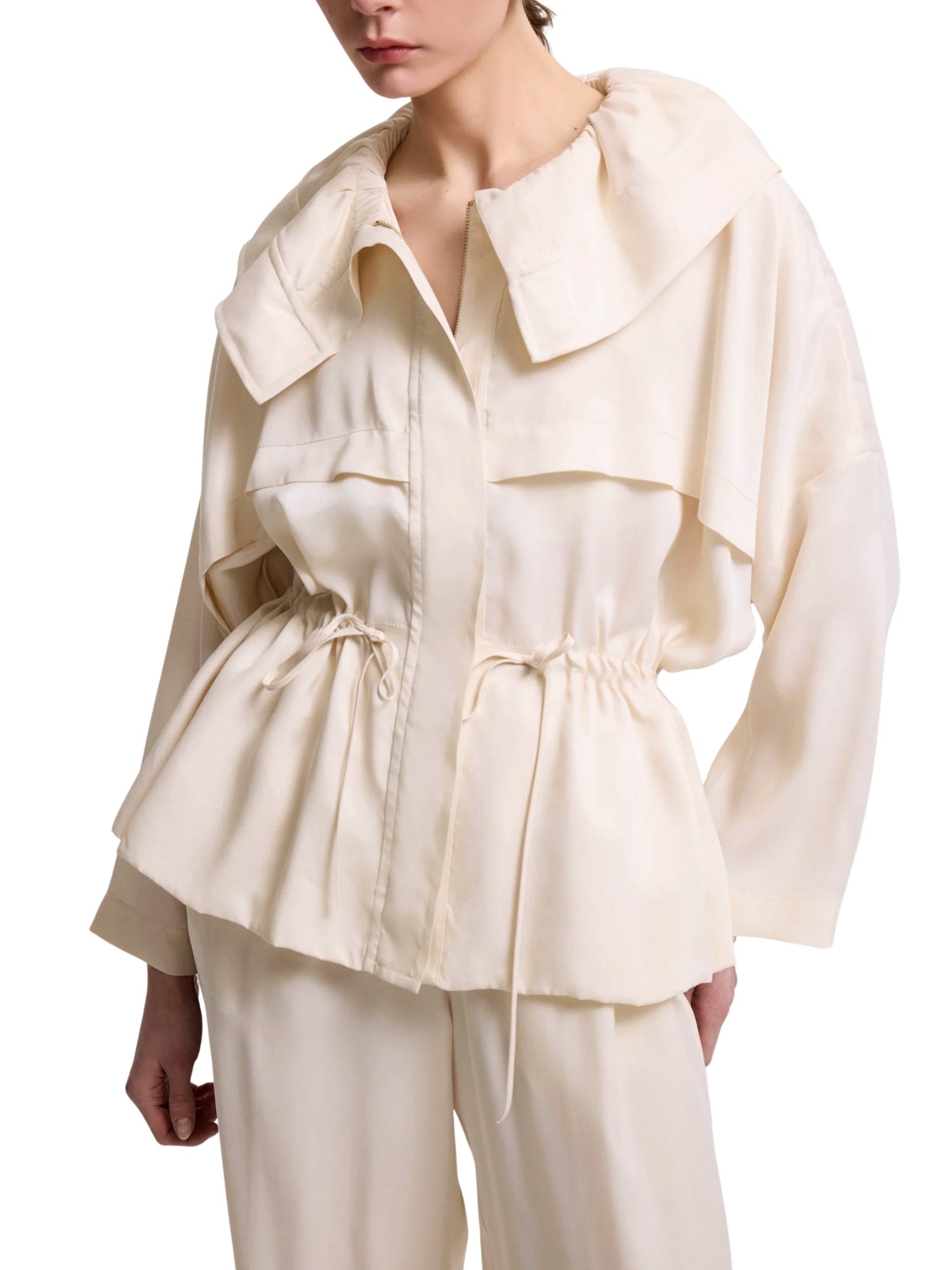Waist drawstring light beige jacket