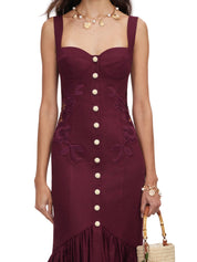 Plum linen blend lace midi dress