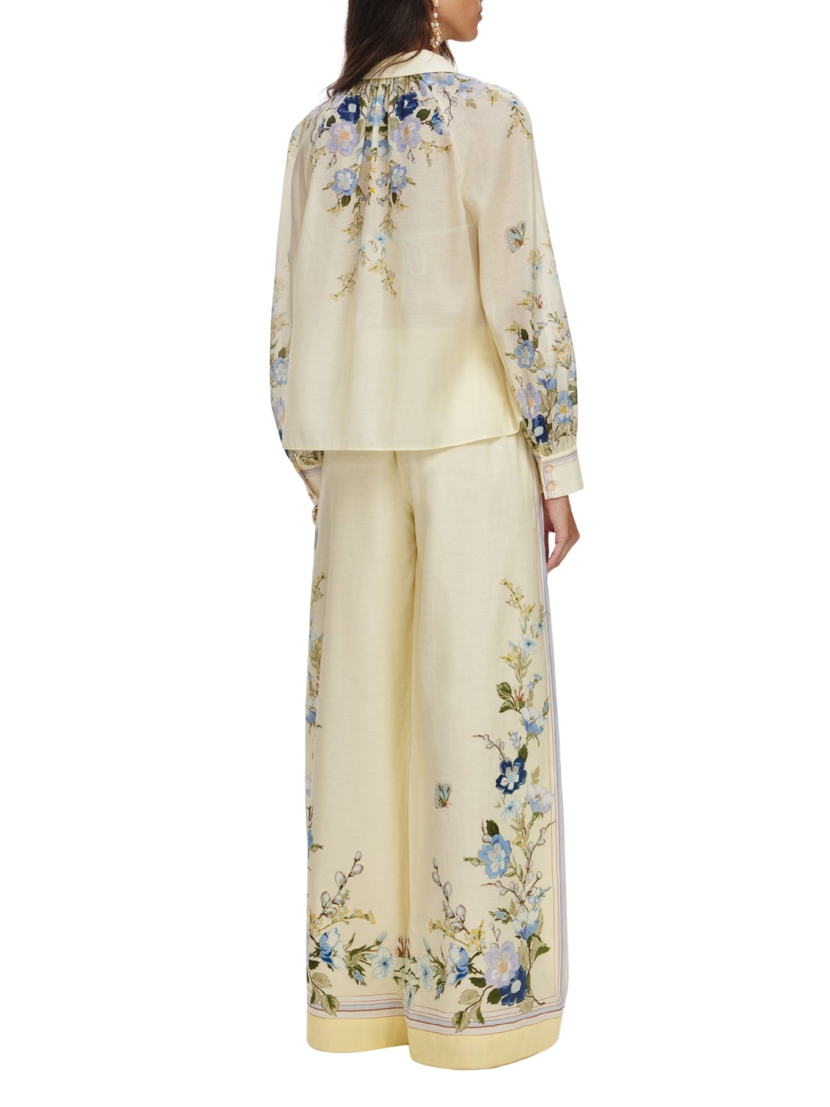 Yellow floral organza trousers
