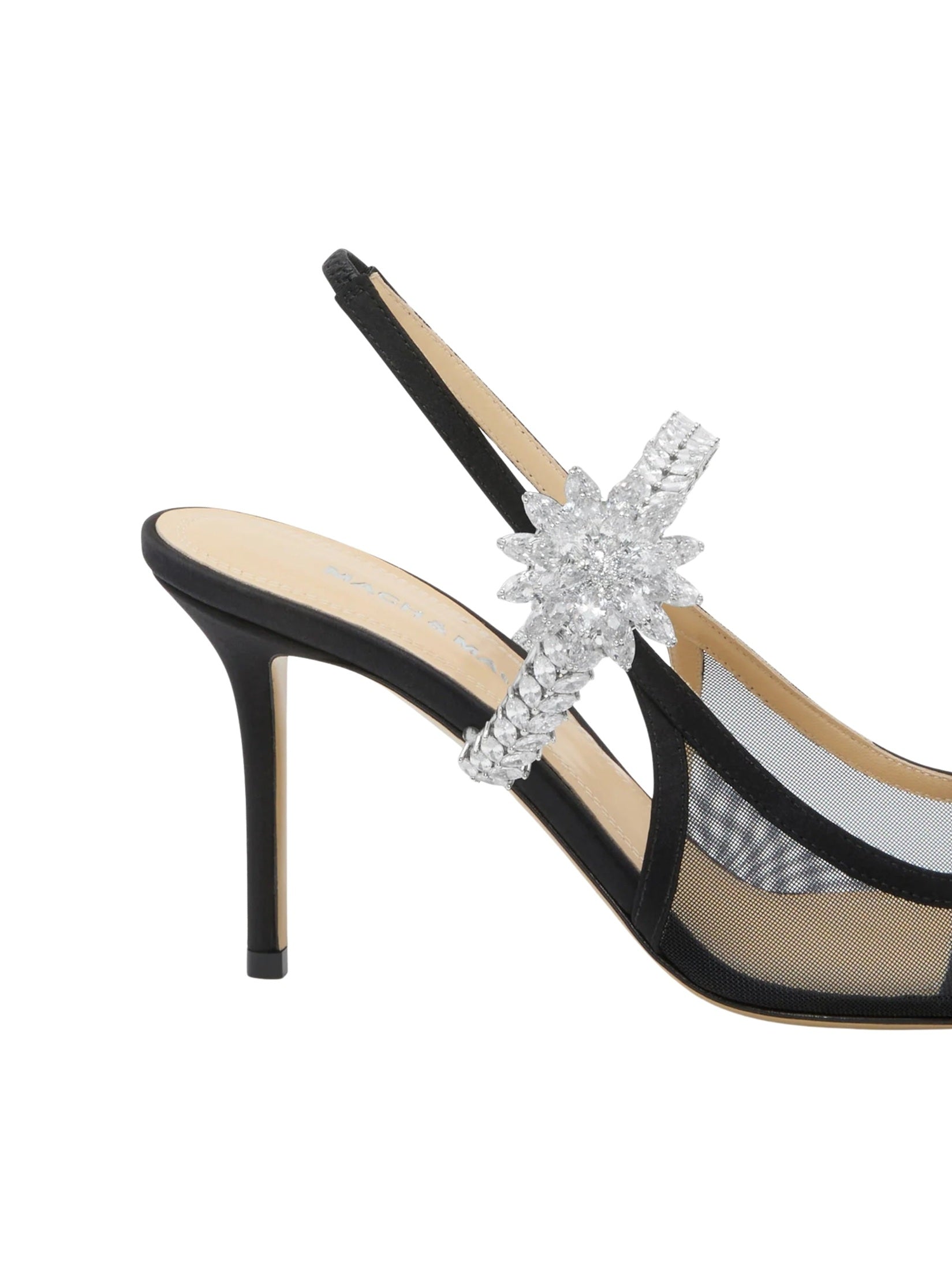 Lotus flower black mesh slingback (85mm)
