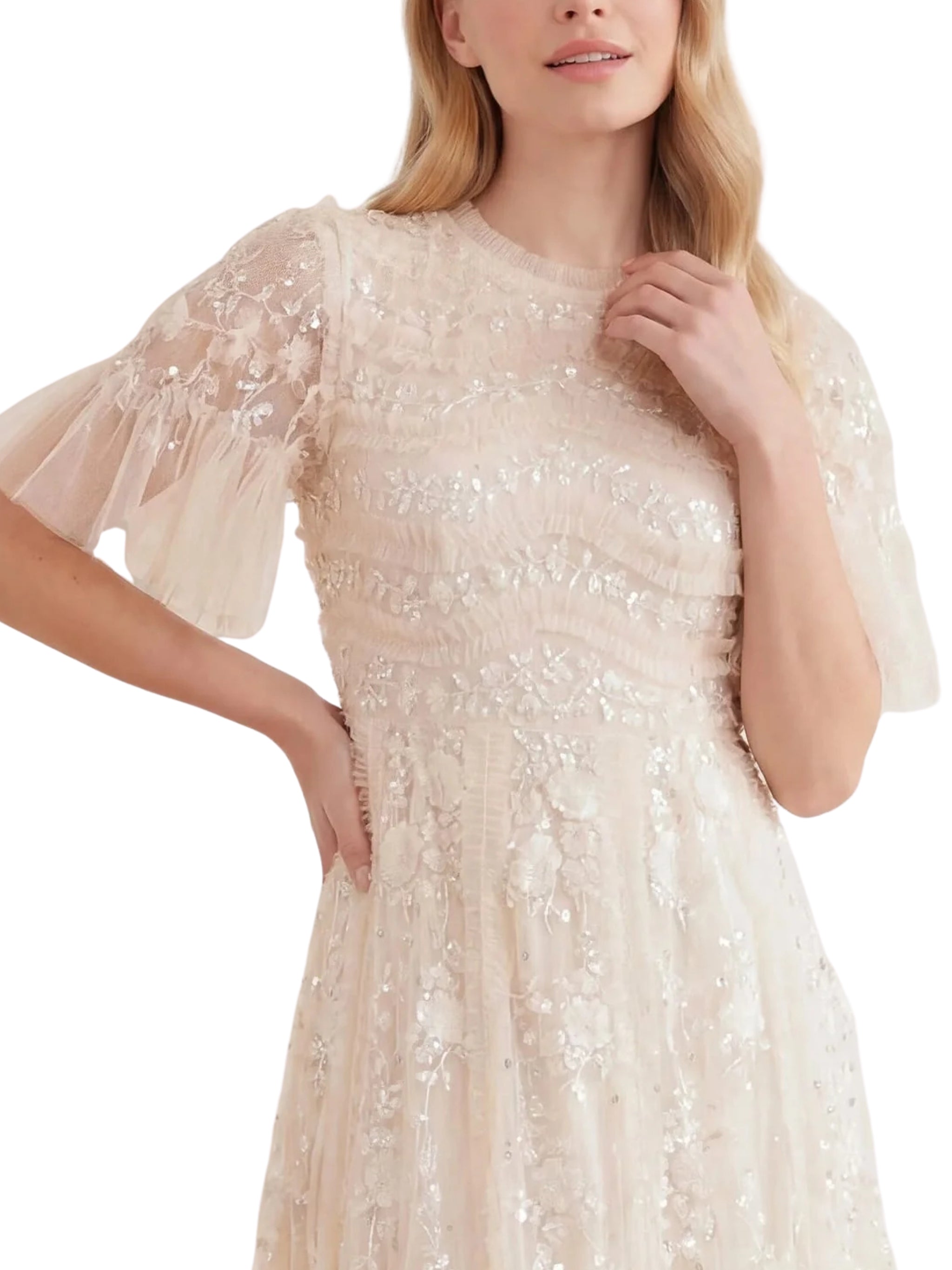 Gianna ruffle short sleeve ankle gown
