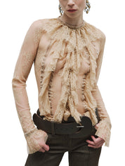 Ruffle-Detail Sheer Blouse
