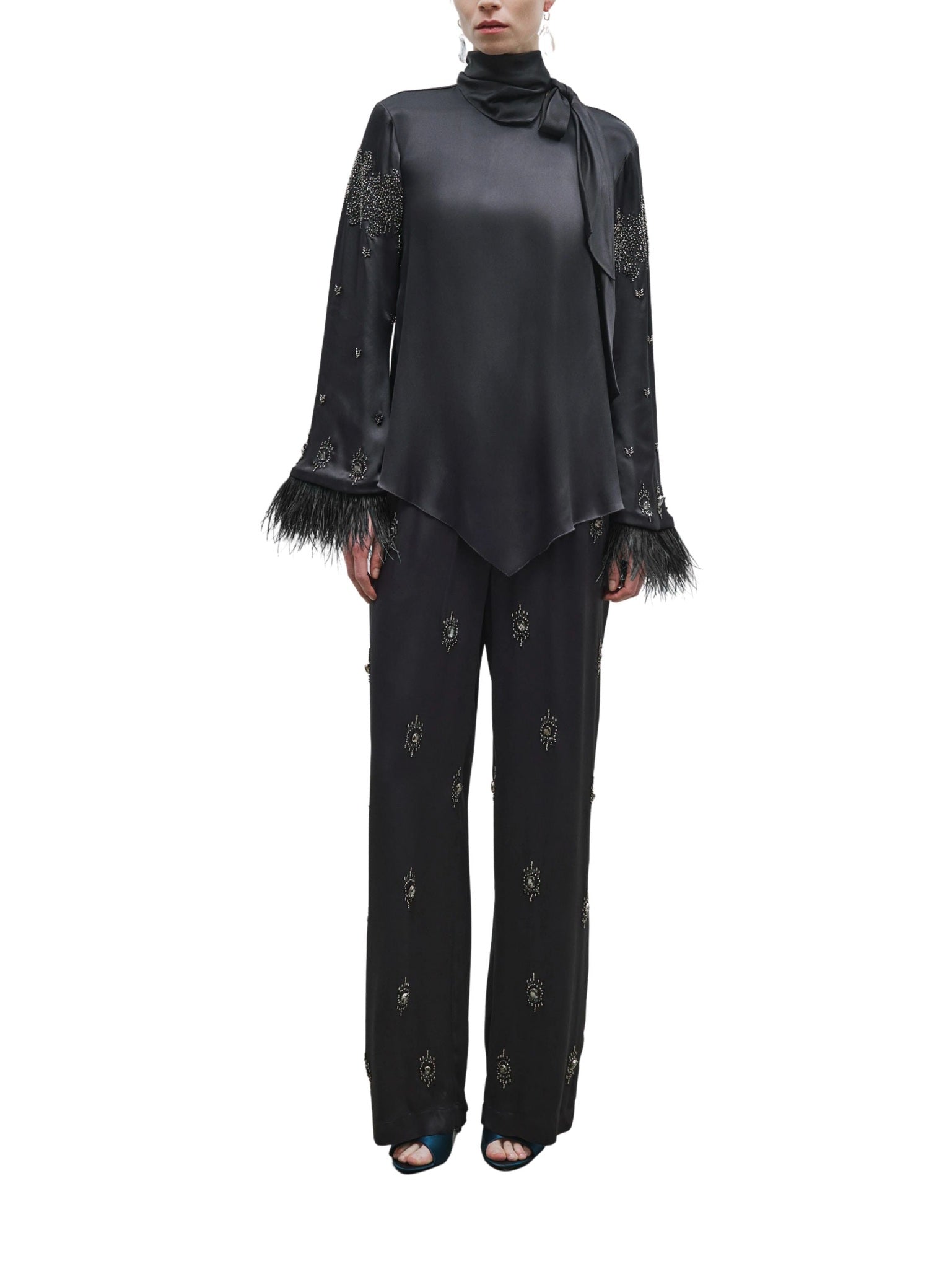 Embroidered Satin Trousers