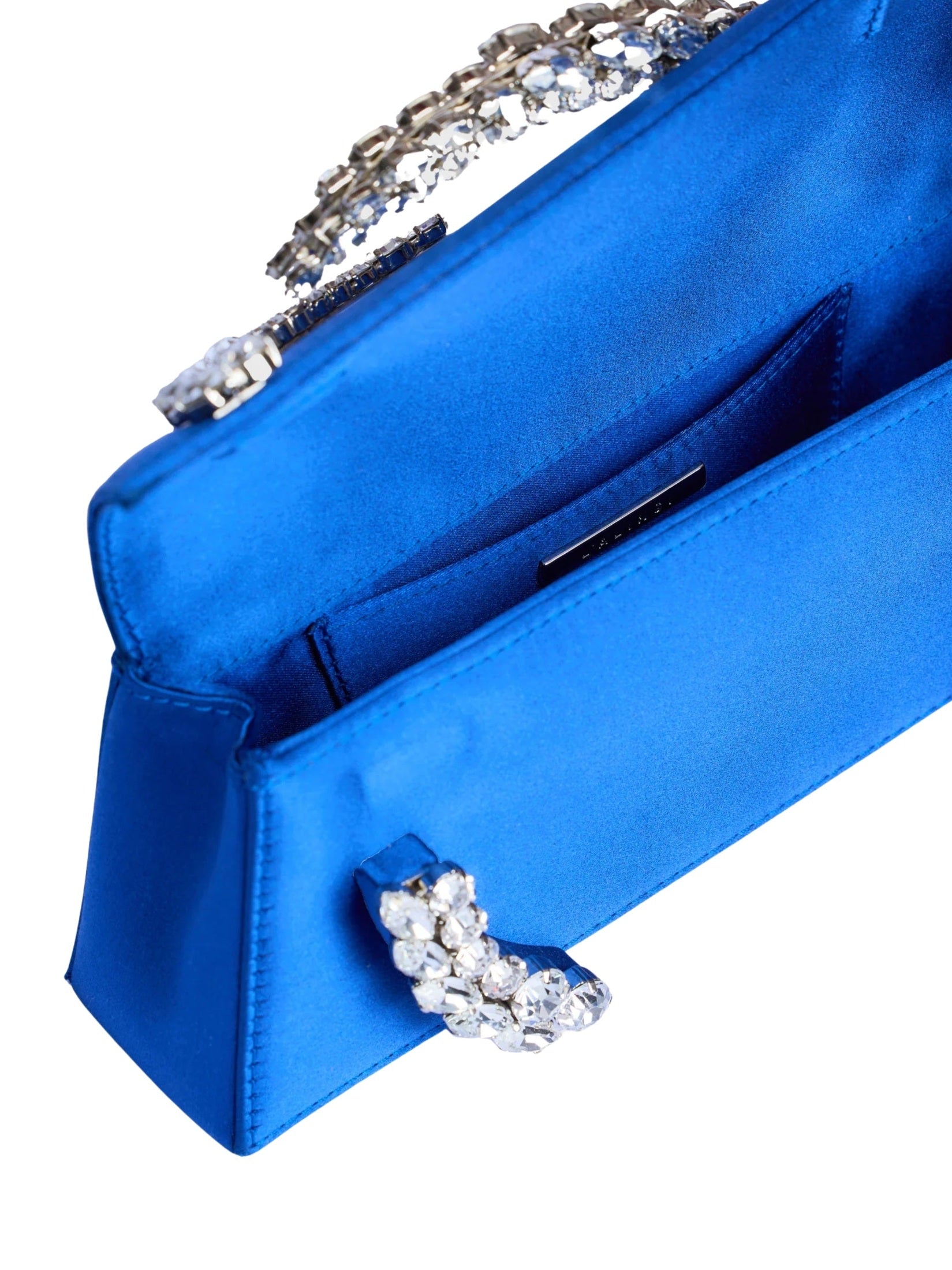 Karma Stone-Encrusted Satin Clutch Electric Blue
