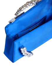 Karma Stone-Encrusted Satin Clutch Electric Blue