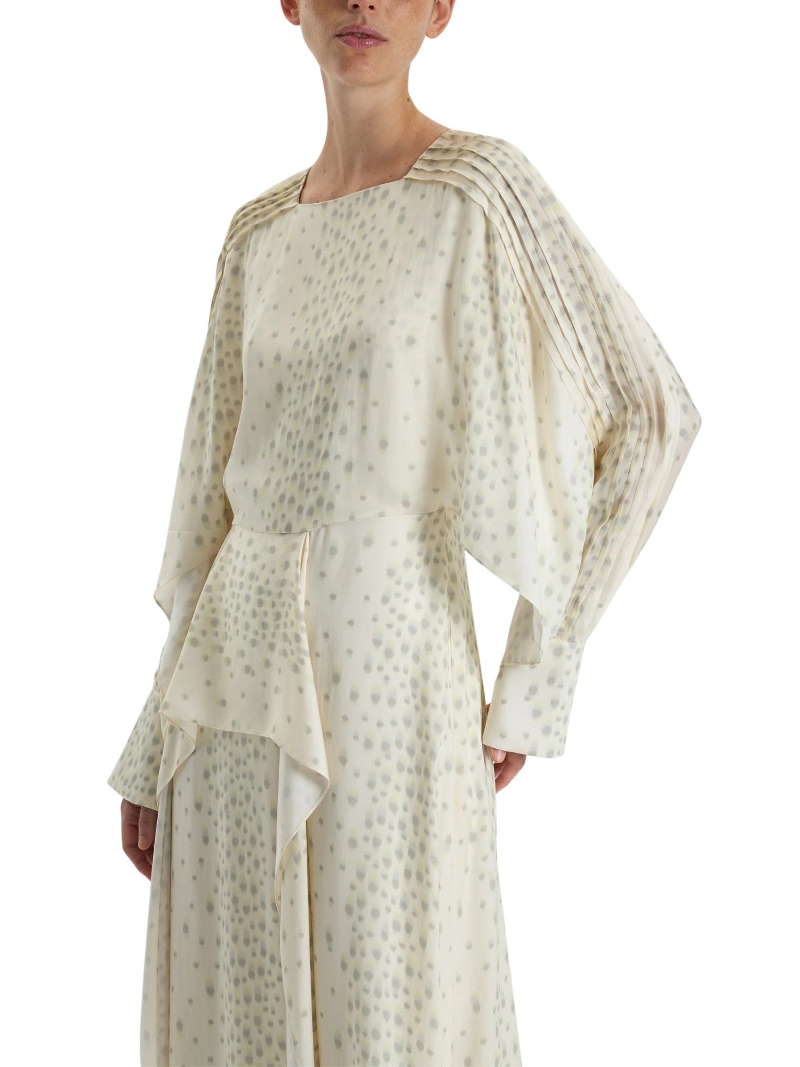 Ecru patterned long dress