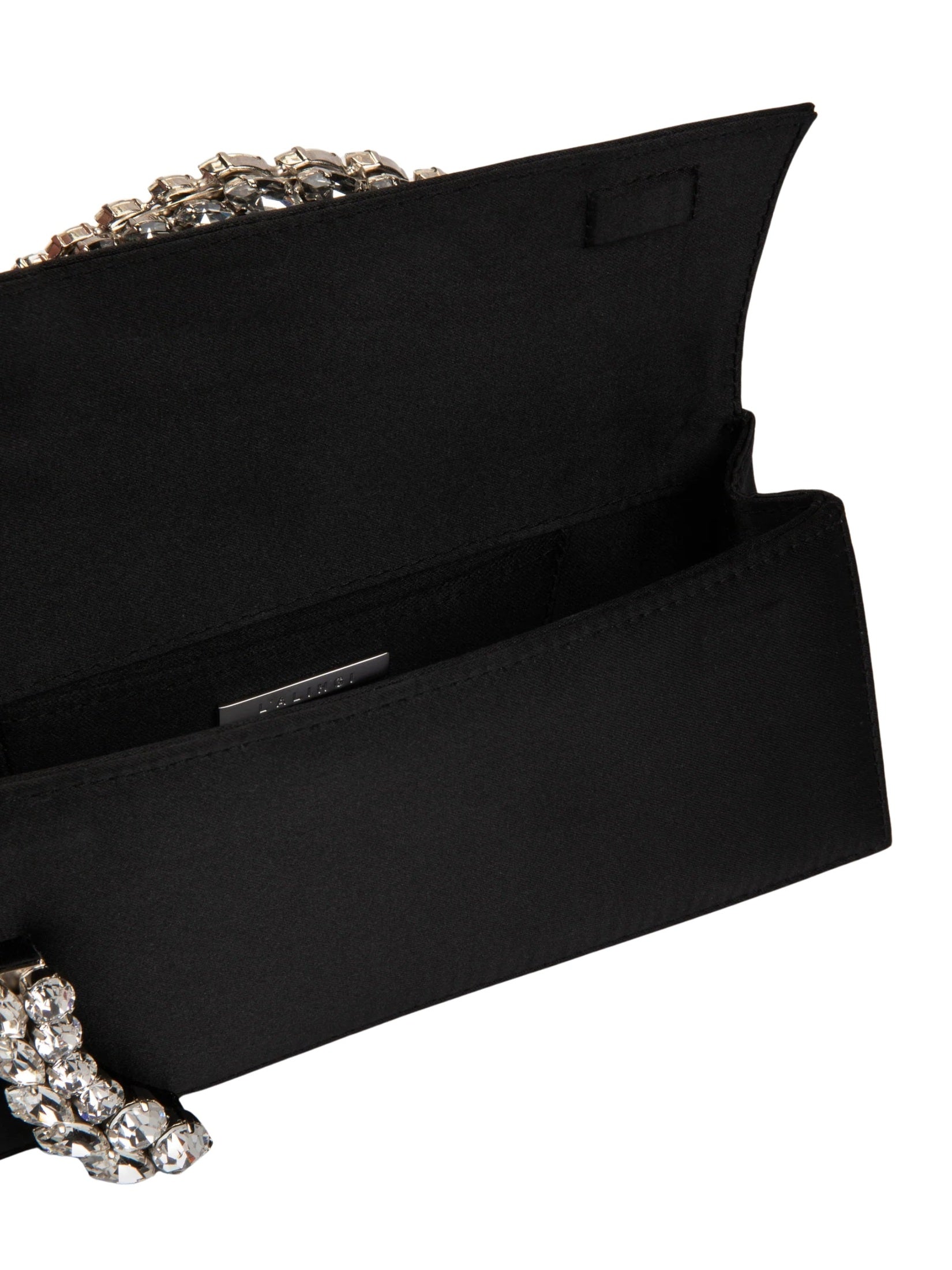 Karma Stone-Encrusted Satin Clutch Black