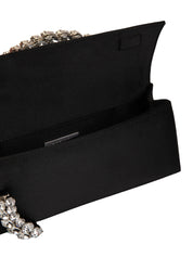 Karma Stone-Encrusted Satin Clutch Black