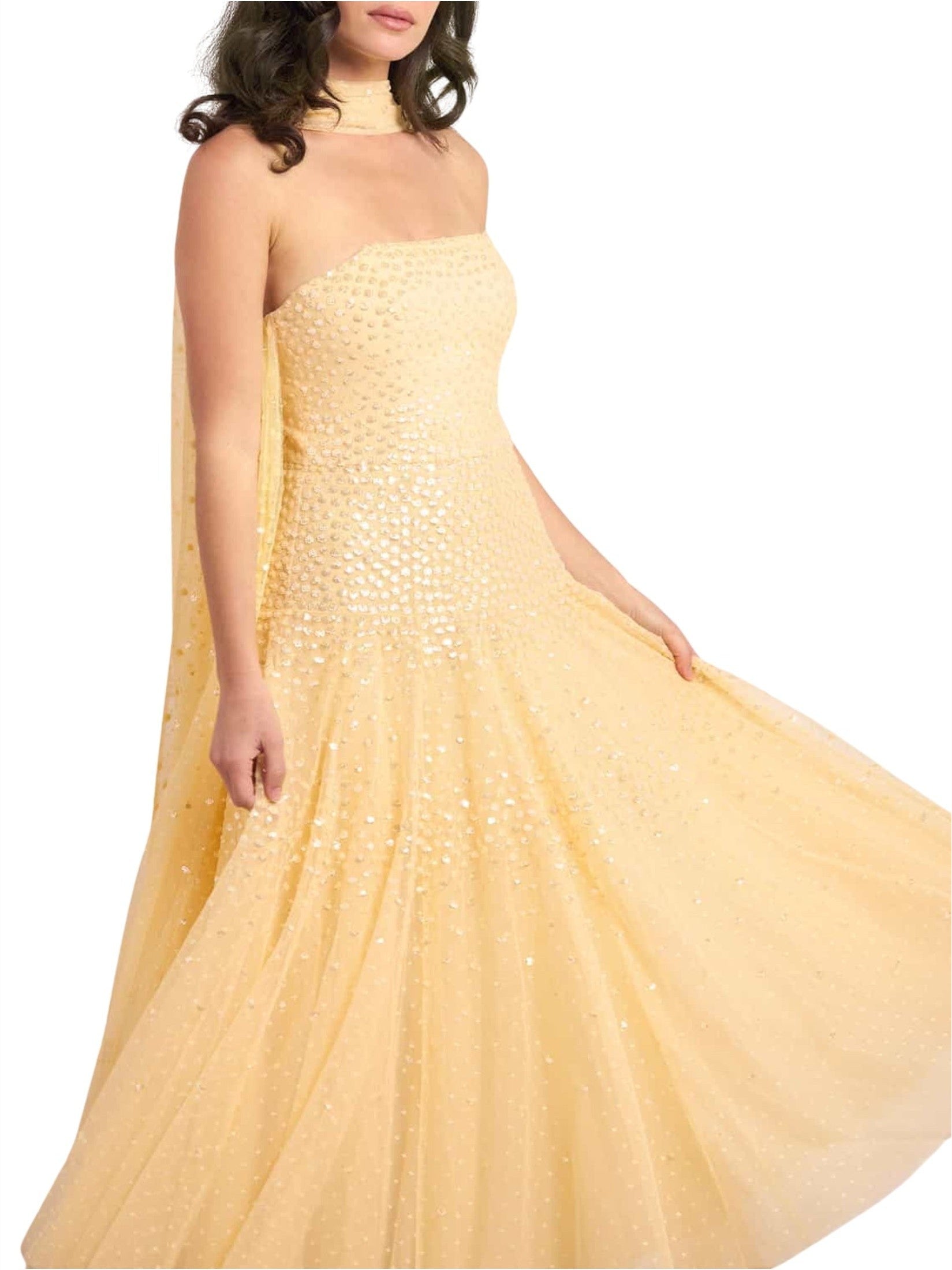 Sunrise sequin strapless cape ballerina dress