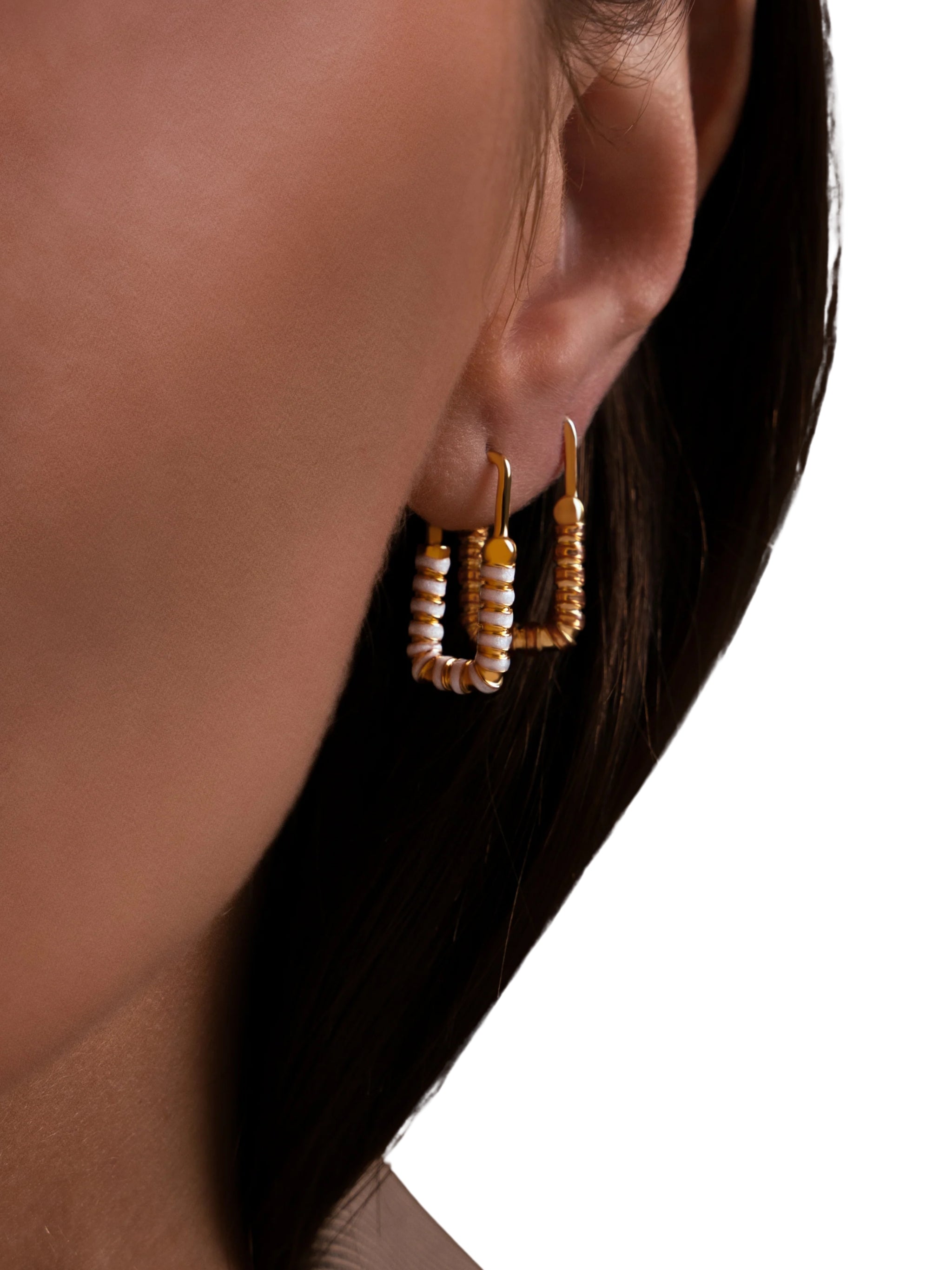 Nail lock earrings in sterling silver & 18k gold vermeil and white enamel