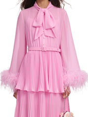 Pink georgette feather cuff maxi dress