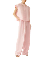 Viscose linen double pleat wide trousers