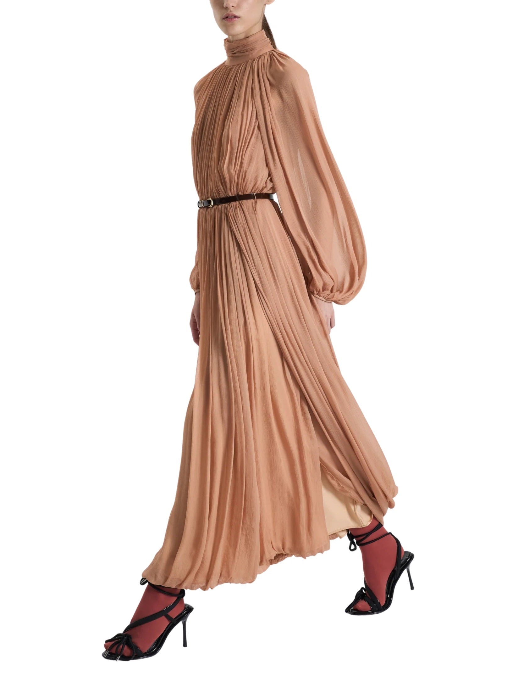 Salmon draped long dress