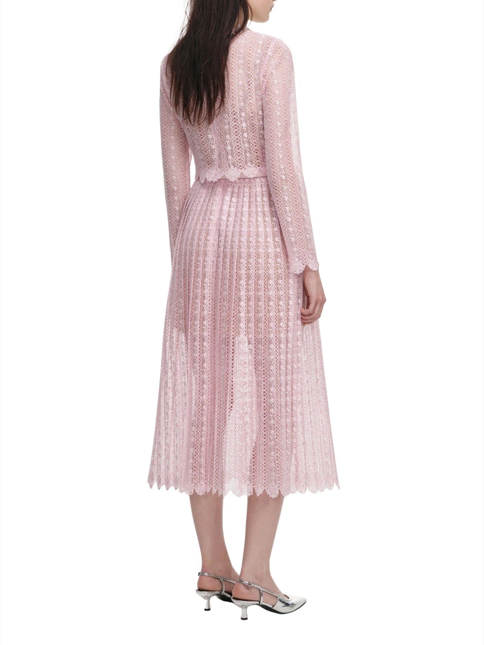 Pink organza lace midi dress
