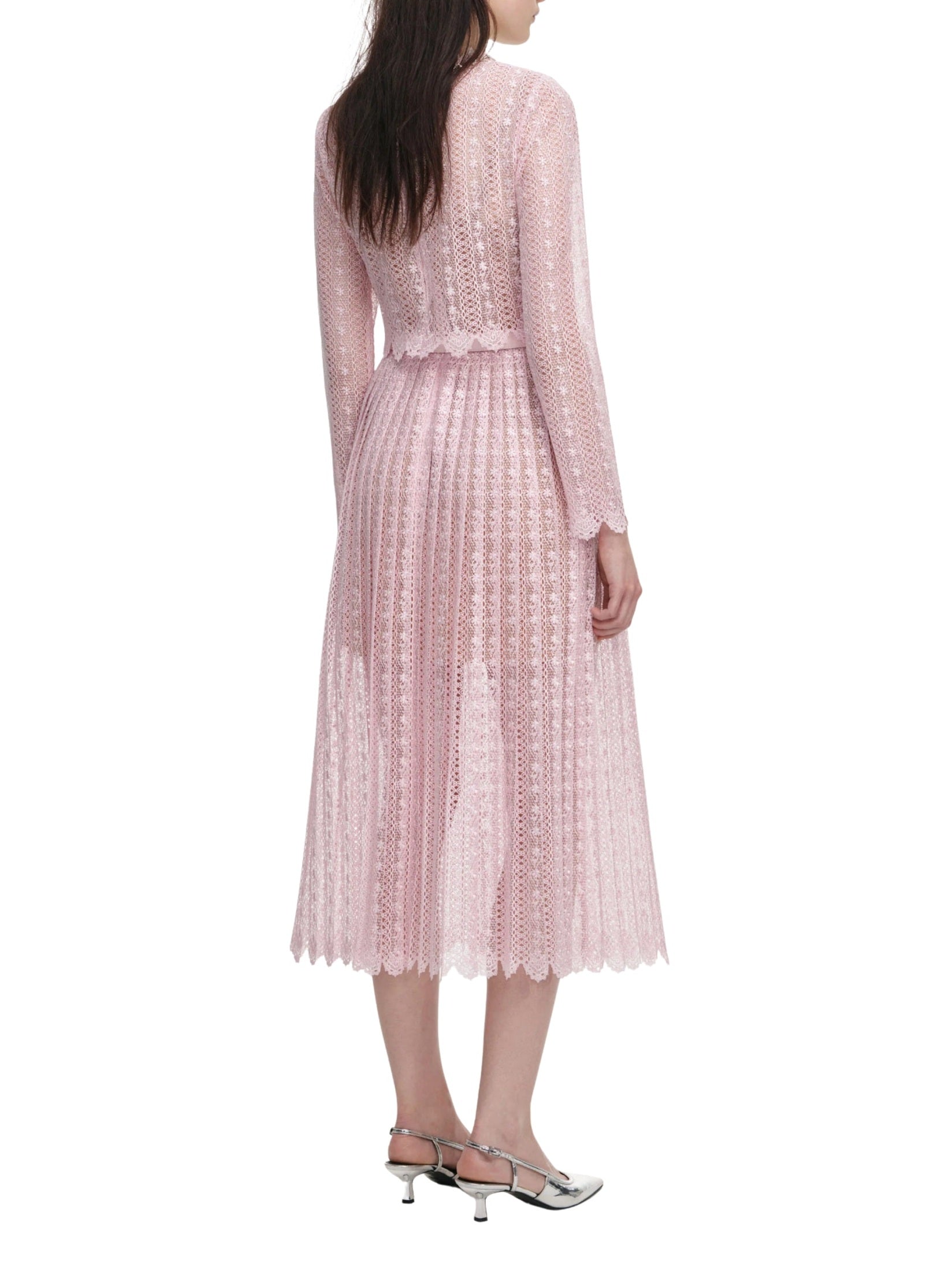 Pink organza lace midi dress