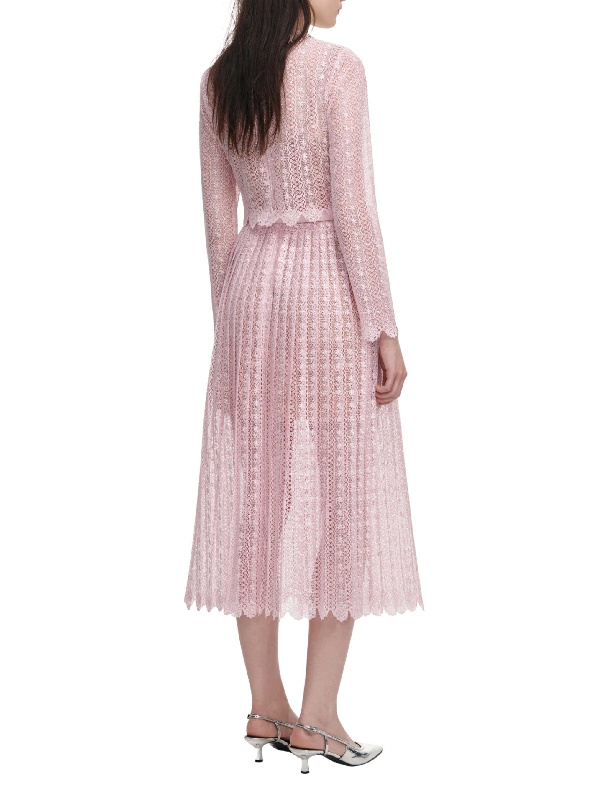 PINK ORGANZA LACE MIDI DRESS