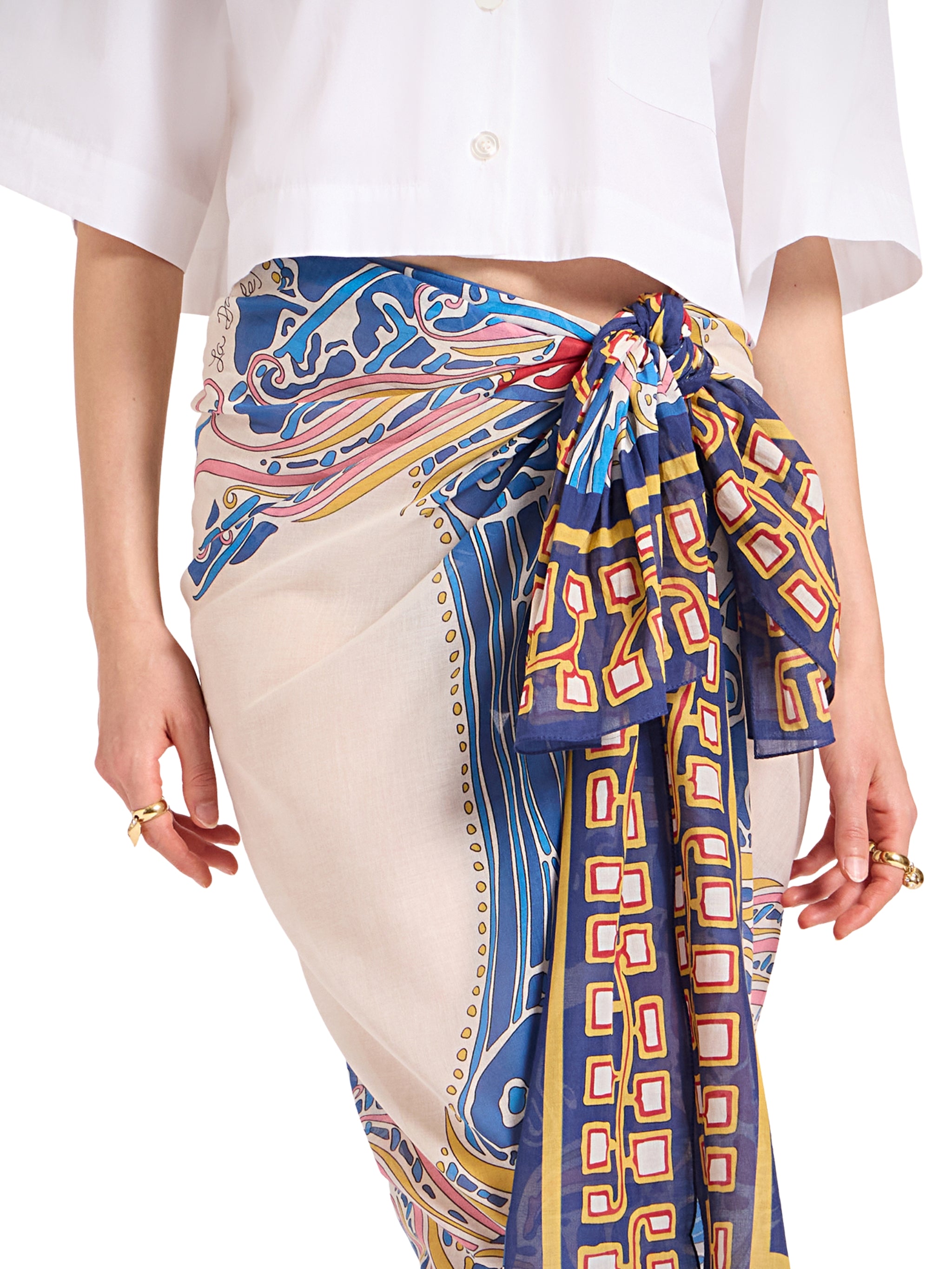 Pareo Lemuria Placée Blue In Cotton Voile (140X140)