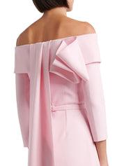 Off shoulder a-line gown with back bow detail