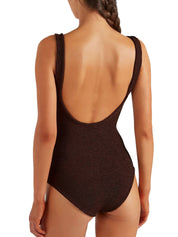 Coverage celine swim with fabric covered hoops - m metallic crinkle metallic chocolate