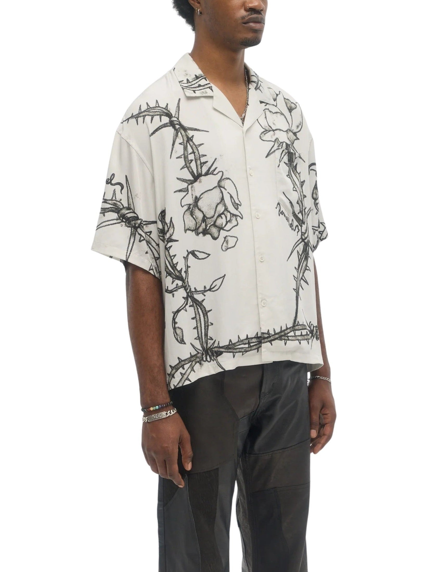 Inked camp collar shirt beige