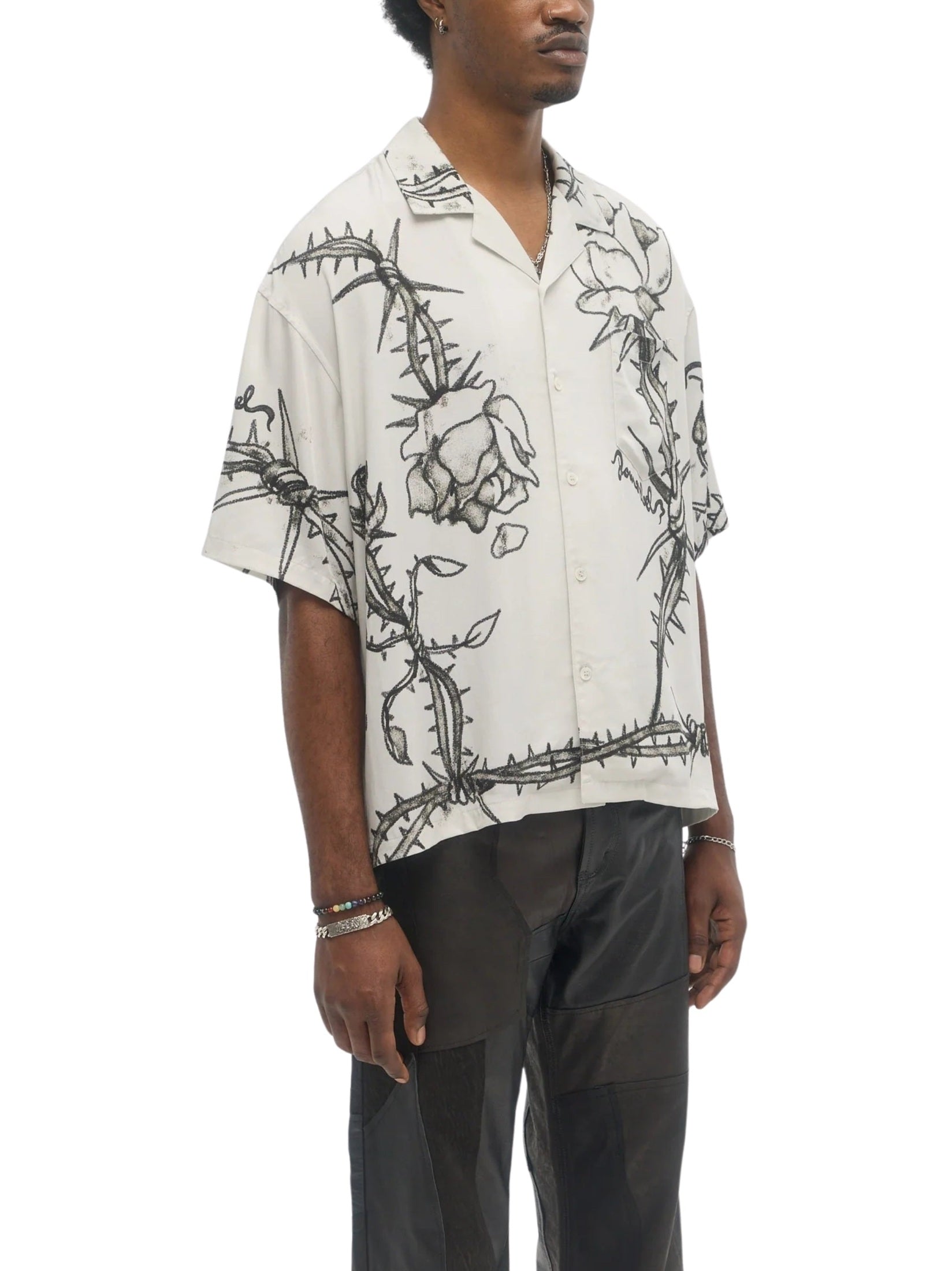 Inked camp collar shirt beige