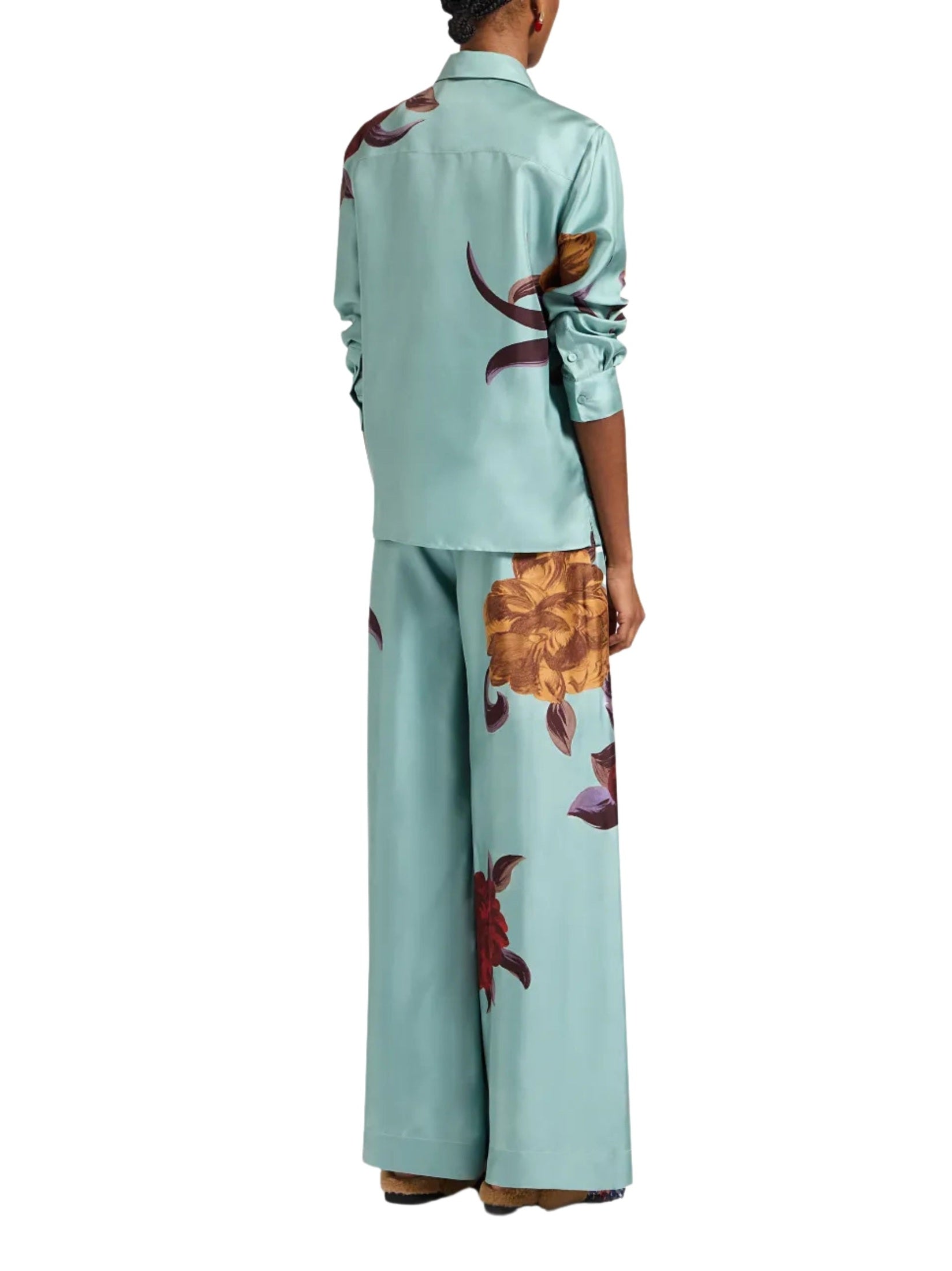 Palazzo pants peony placée light blue in silk twill