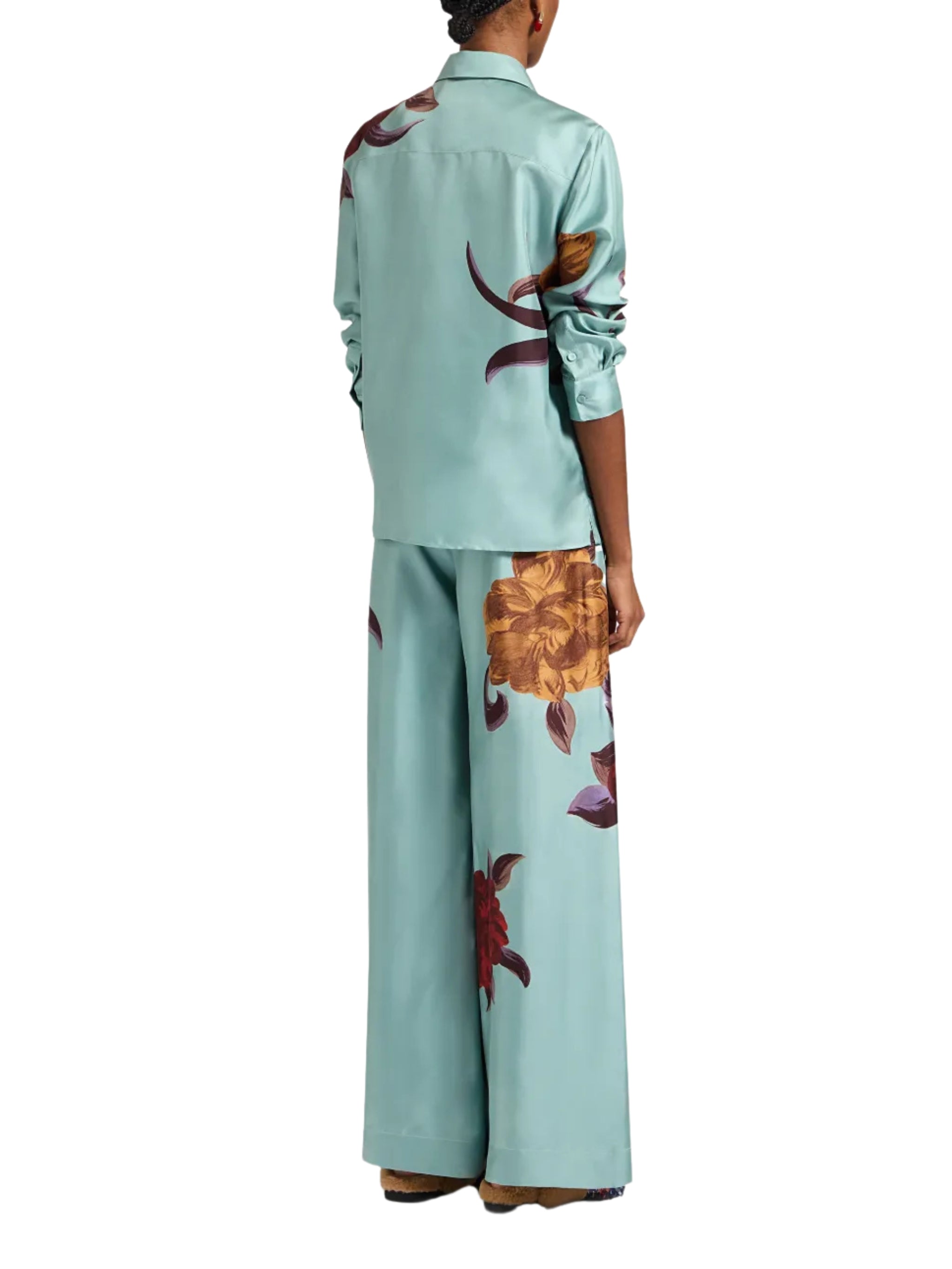 Palazzo Pants Peony Placée Light Blue In Silk Twill