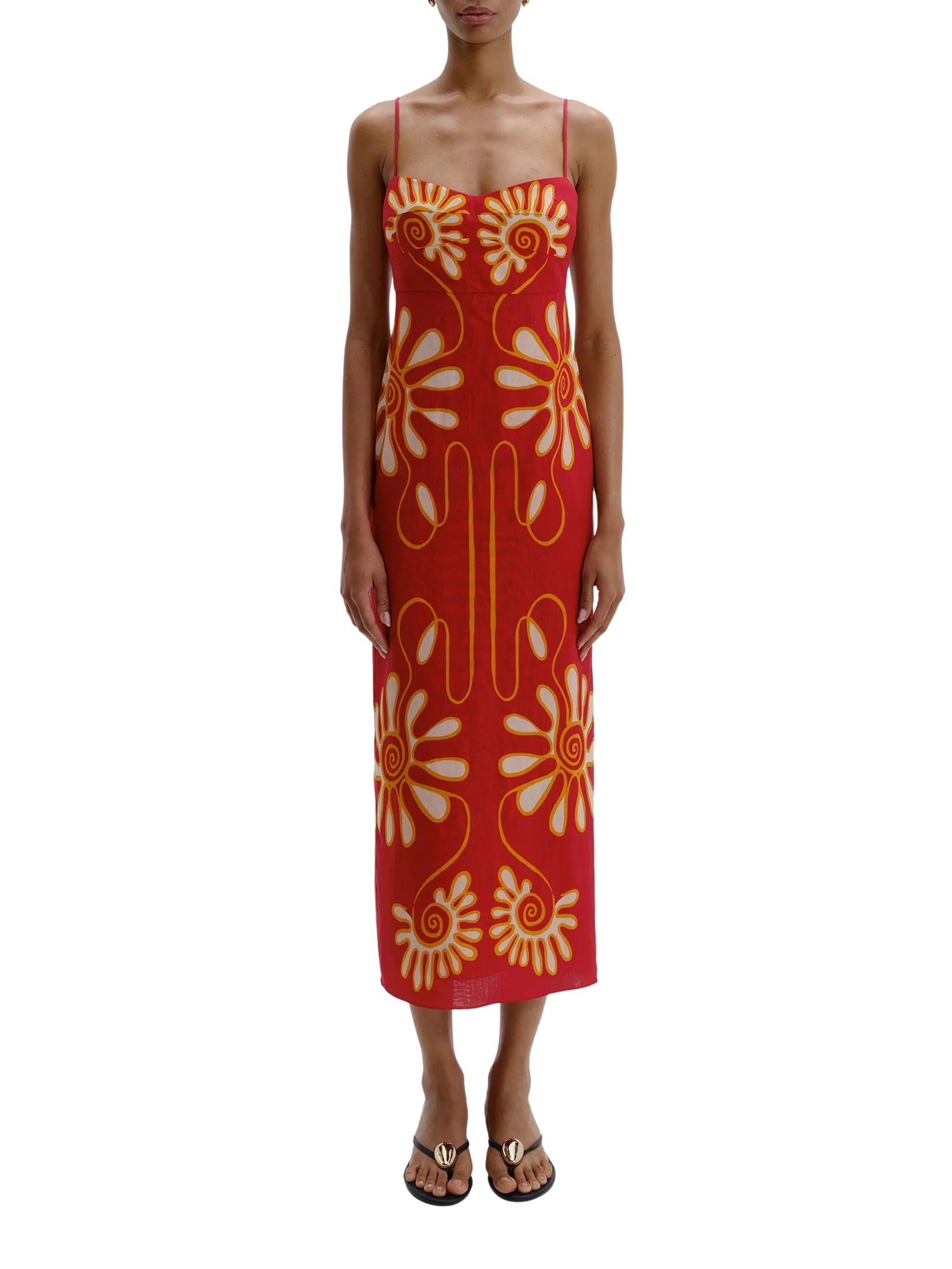 Fitted bodice long dress with relaxed skirt