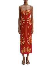Fitted bodice long dress with relaxed skirt