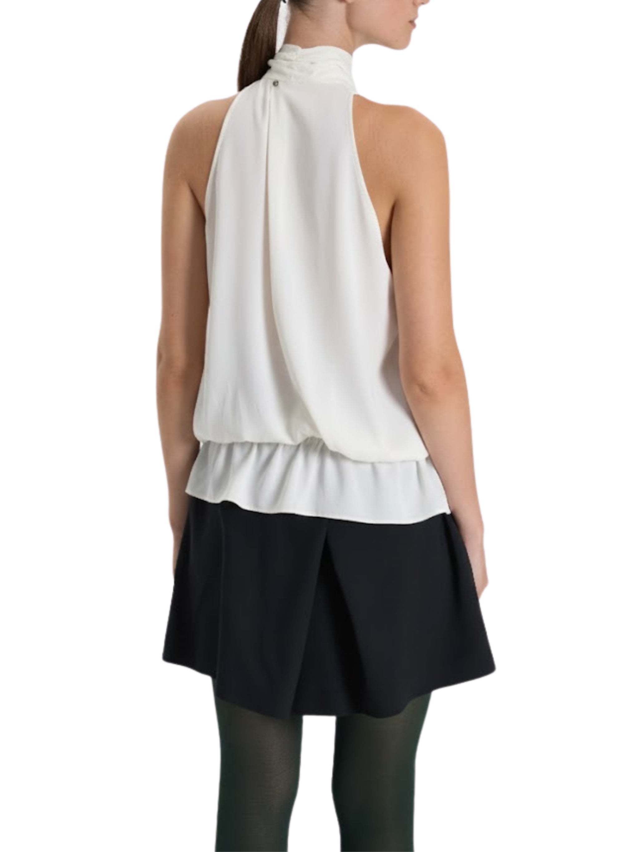 SLEEVELESS BLOUSE WITH SCARF TIE