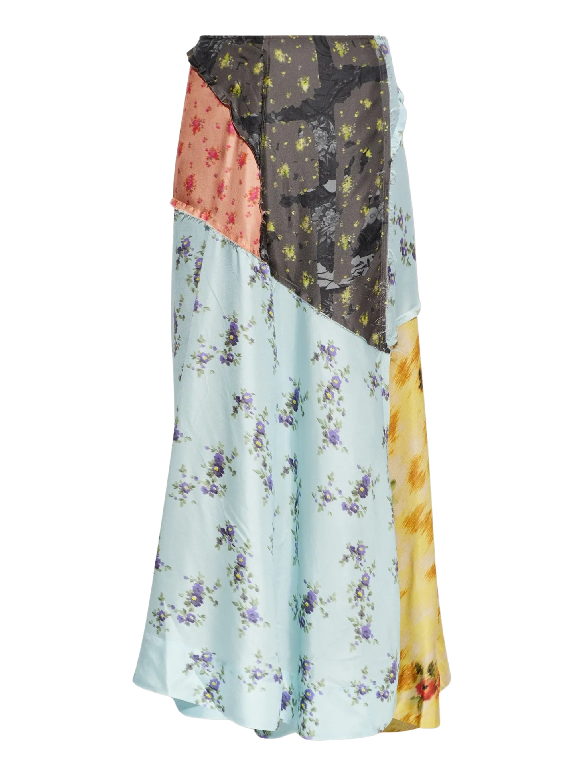 Multi printed silk twill fluid skirt