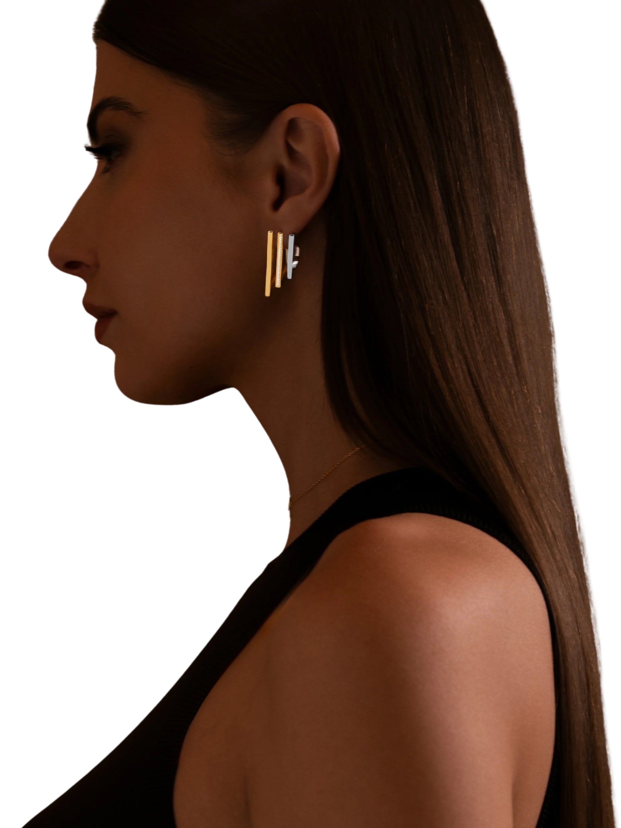 Geo earrings in sterling silver & 18k gold vermeil & rhodium and white cz