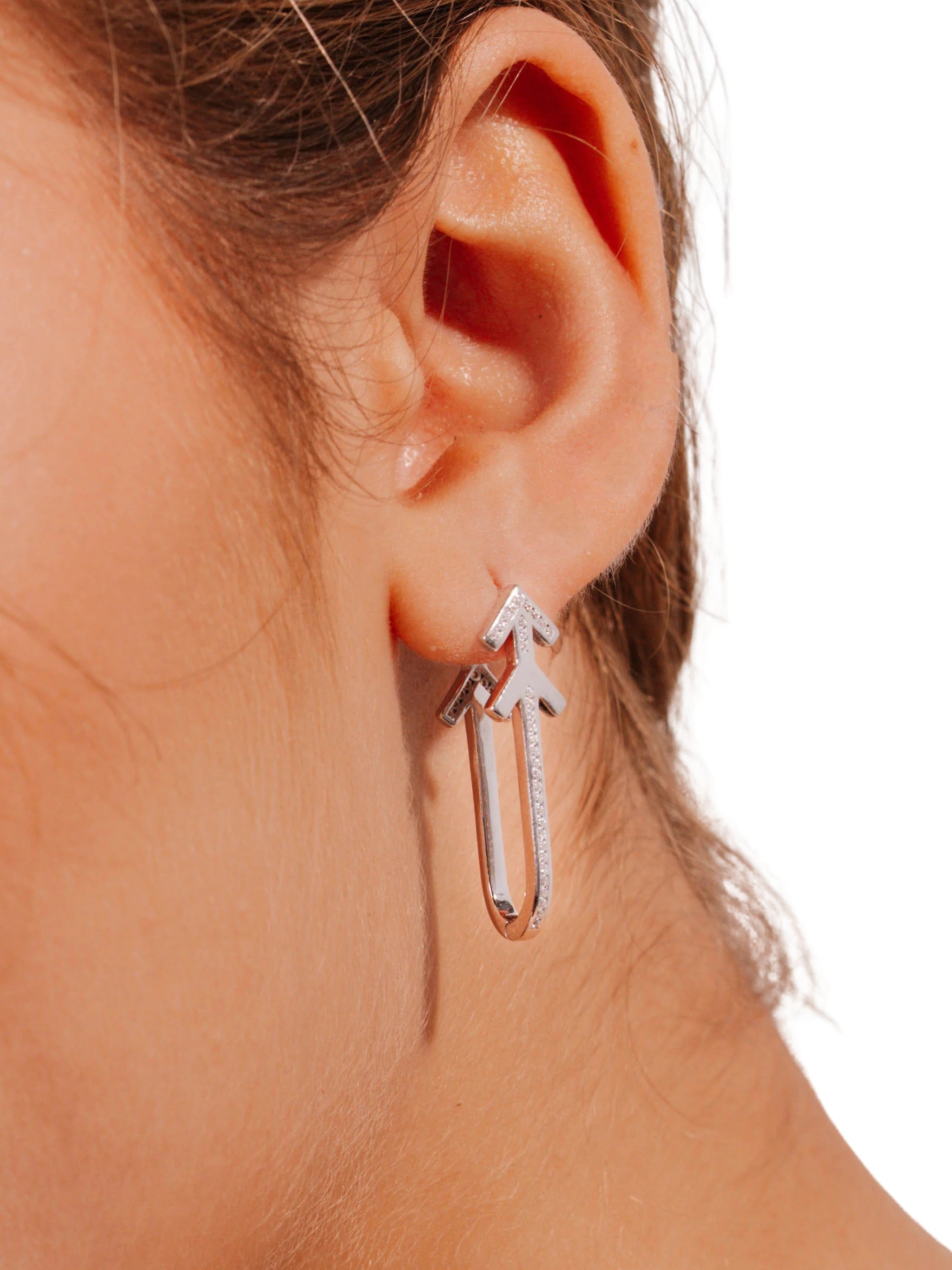 Arrow earrings in asha earrings in in sterling silver & rhodium and white cz