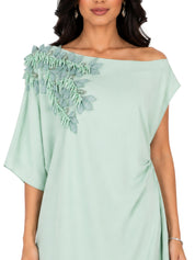 Hand embroiderd sholder  slanting short sleeves and off shoulder