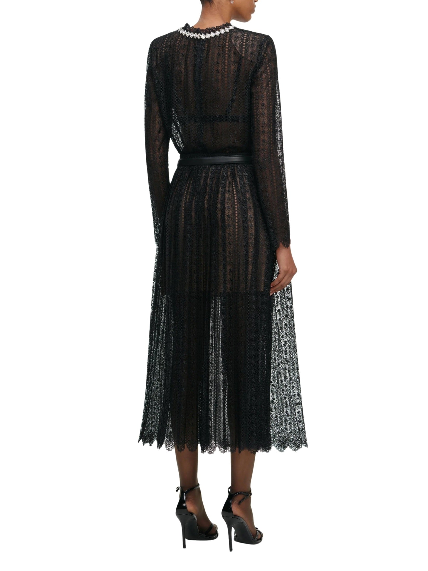 Black organza lace midi skirt